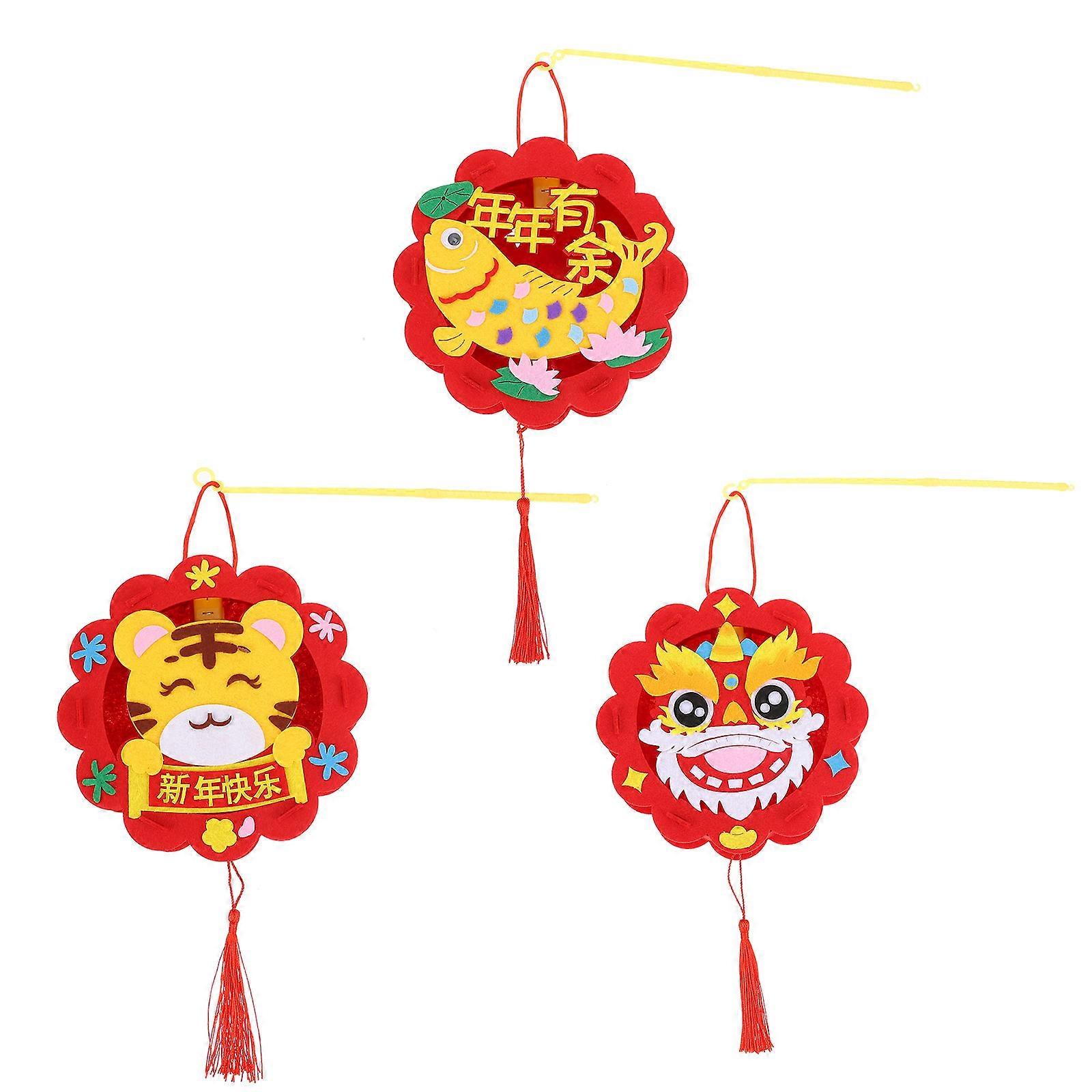 New Year Lantern Hanging Decorations with Chinese Elements for Home Assorted Color Non Woven Fabric 3pcs