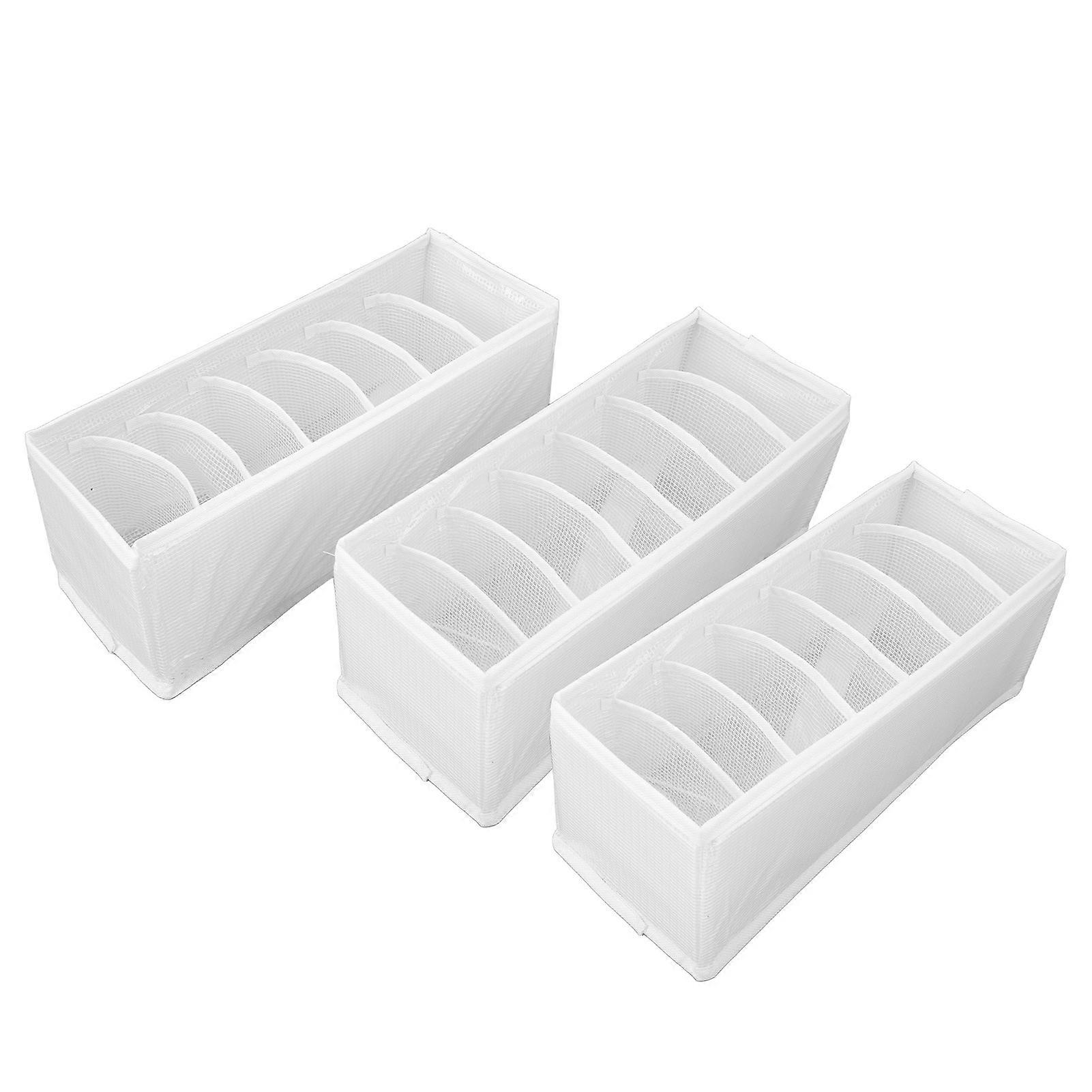3pcs Divided Fabric Storage Box Collapsible 7 Compartment Foldable Fabric Storage Box White