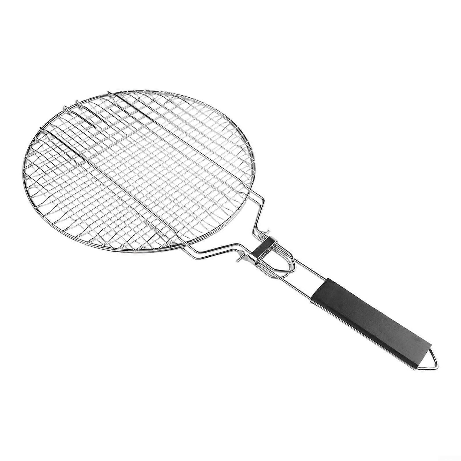 Round Stainless Steel Grill Basket with Removable Handle and Carry Bag for Grilling Vegetables, Fish, and Shrimp