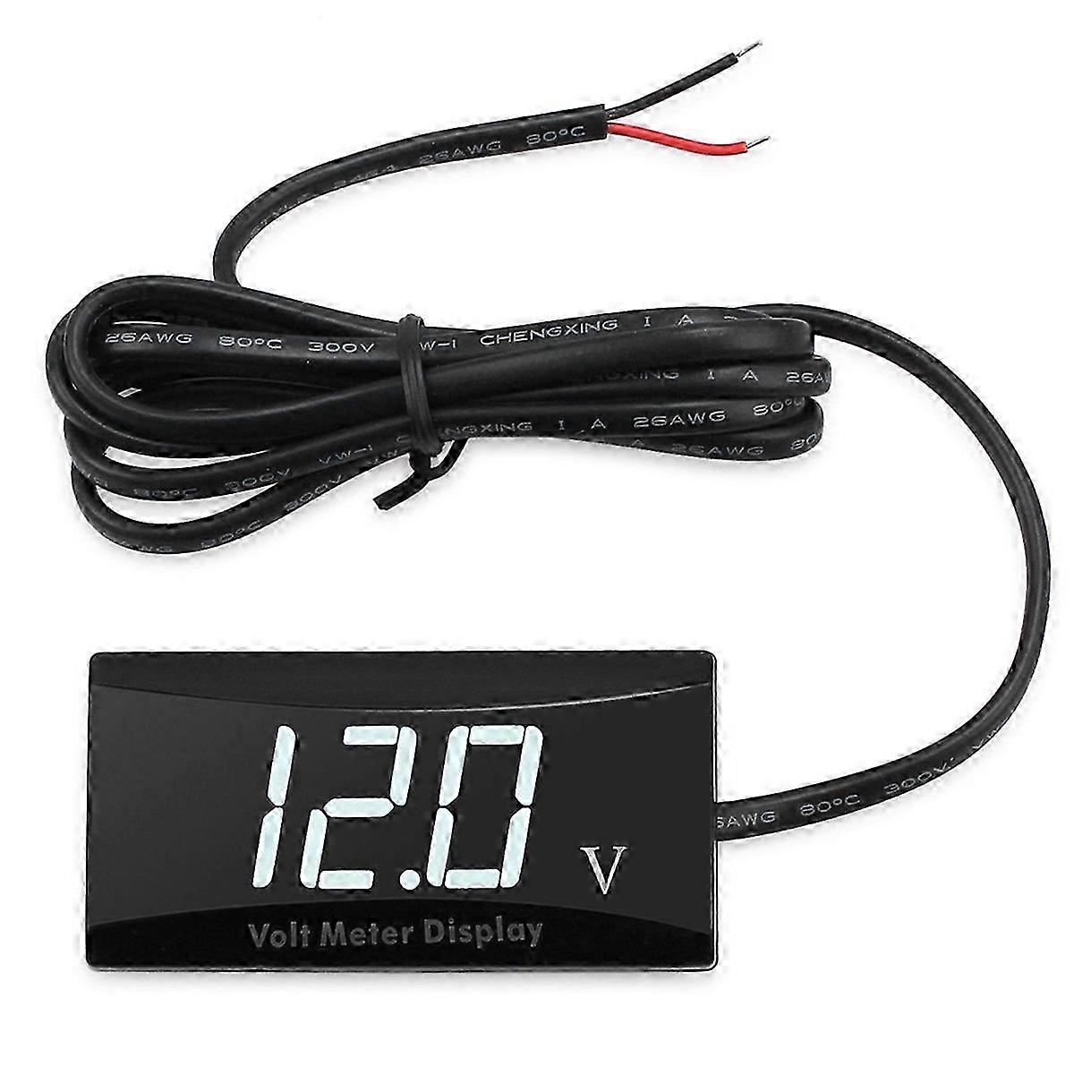 Digital 12V Battery Voltmeter Display with LED White Light - Accurate Voltage Reading for Automotive & Home Use
