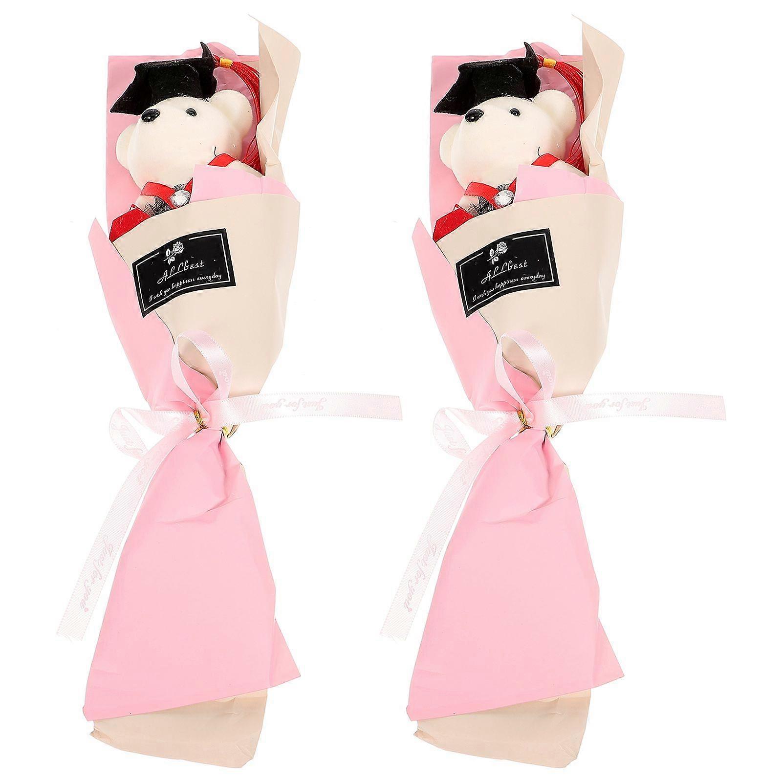 2Pcs Abschlussstrauß Geschenke Bär Blumenstrauß Plüsch Bär Puppenstrauß Abschlussfeier Gefälligkeiten