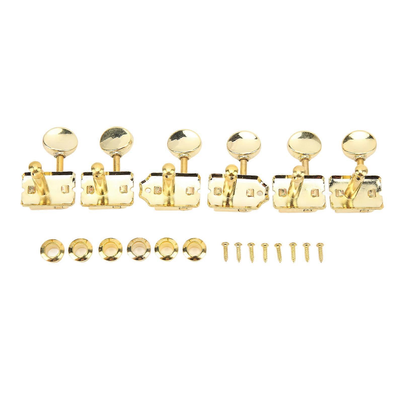 6Pcs String Tuning Key Retro Style Metal Delicate Tuning Pegs Replacement for Electric Guitar Gold