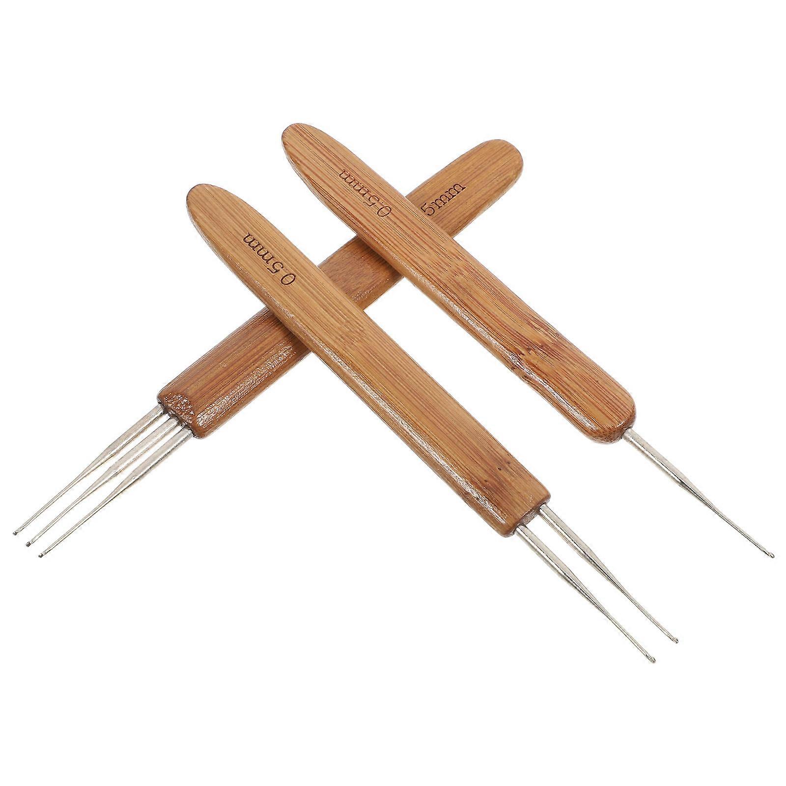 Dreadlock Crochet Hook Set Bamboo Handle Interlocking Tool for Locs Braid Craft 13.80X1.50X0.80CM 3Pcs