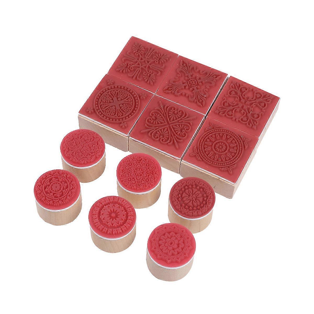 Flower Shape Stamps for DIY Projects 12Pcs Wood Block Stamps Rubber for Polymer Clay Decoration