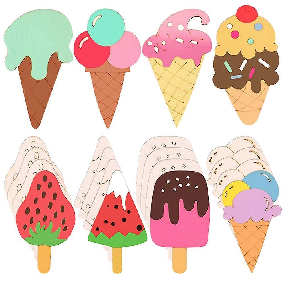 Ice Cream Shape Wooden Slices 80pcs Unfinished Craft Cutouts for Art, Home & Party Decor Safe & Smooth Wood Chips for DIY Projects