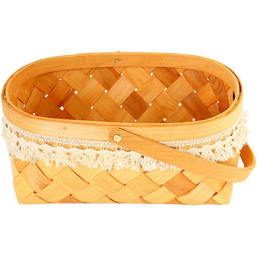 Chocolate Woven Basket with Handles and Lace for Home Use Sturdy Wood and Cotton Cloth Storage Container