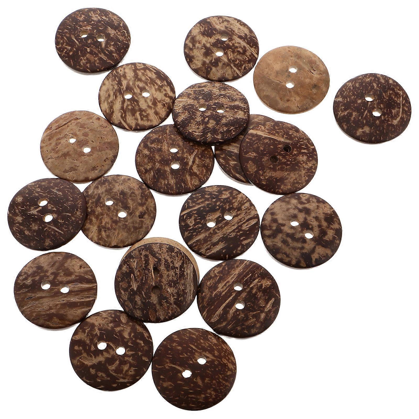Coconut Shell Buttons Two-Hole Design Round Flat For Coats Sweaters Diy Crafts Projects .80X3.80X0.40cm Easy to Sew 20Pcs