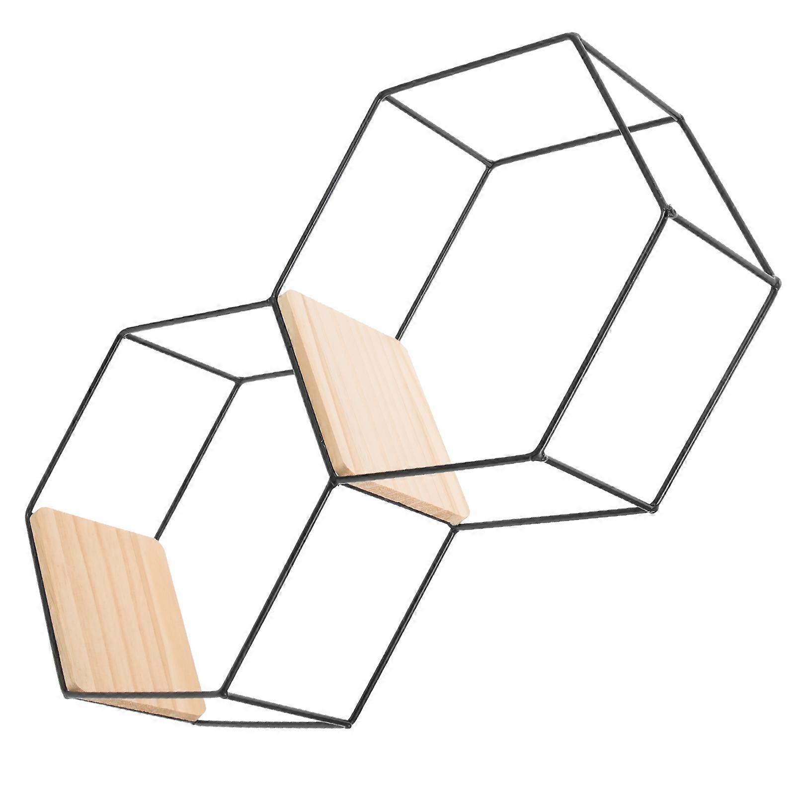 Black Metal and Wood Floating Shelf for Desktop Storage Versatile Wall Decor Rack 23.5x7.5 Inches