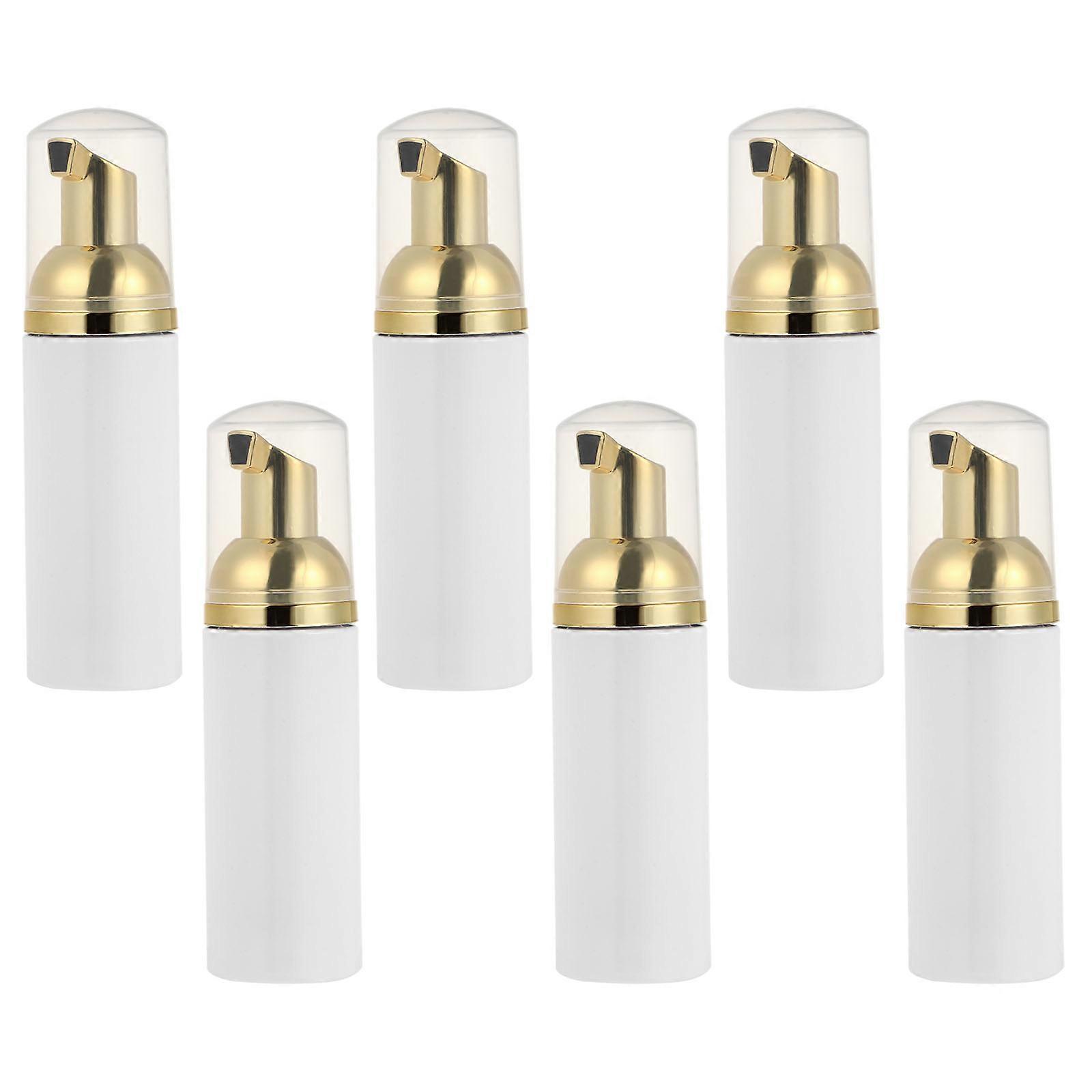 6pcs Refillable Foam Pump Bottles with Golden Heads for Shampoo, Conditioner, Lotion, and Cream – Portable Empty Containers with Long Straws for