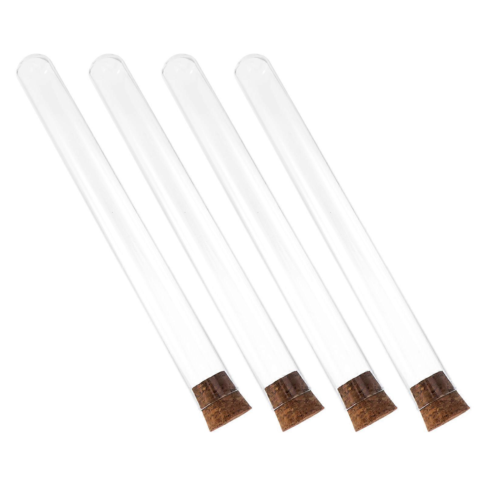4pcs Transparent Test Tube with Cork Stopper Flat Round Bottom Glass Bottles for School Scientific Experiments Powder Liquid Storage