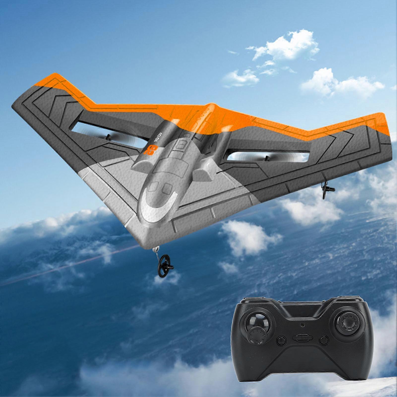 2.4Ghz RC Glider Airplane Model Collision Resistance Glide Remote Control Aircraft Toy for Kids Orange 2 Batteries