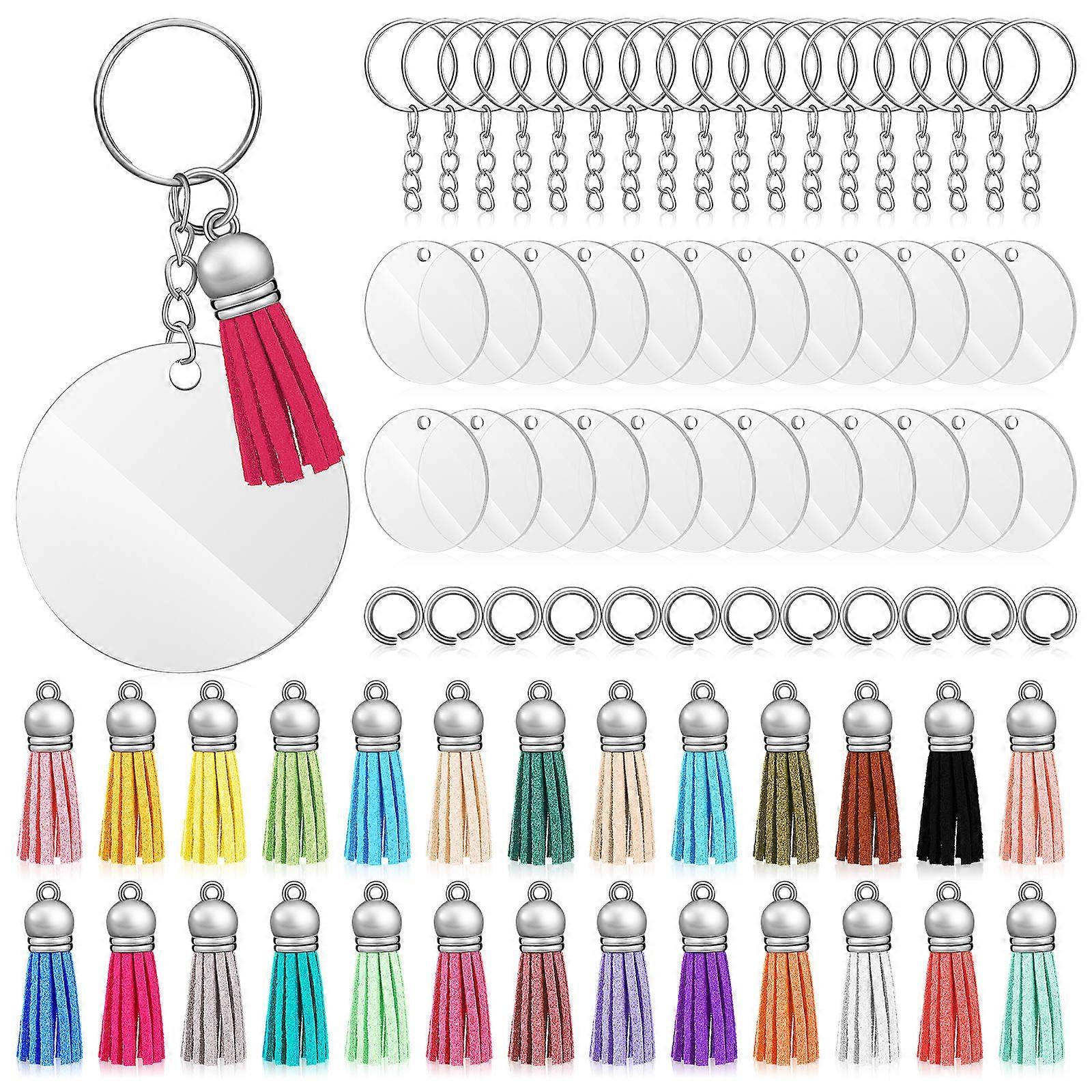 DIY Acrylic Keychain Set with Metal and PU in Assorted Colors for Creative Projects 3.5 inch