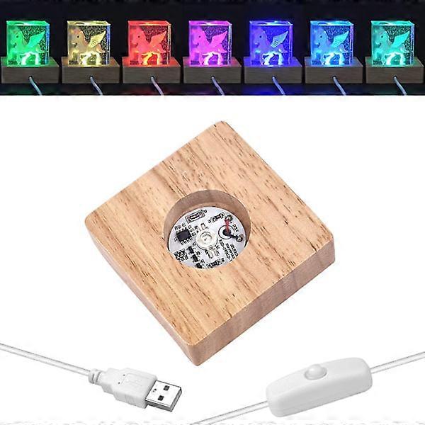 LED Light Display Base, 7 Color Square Wooden Illuminated Base Stand
