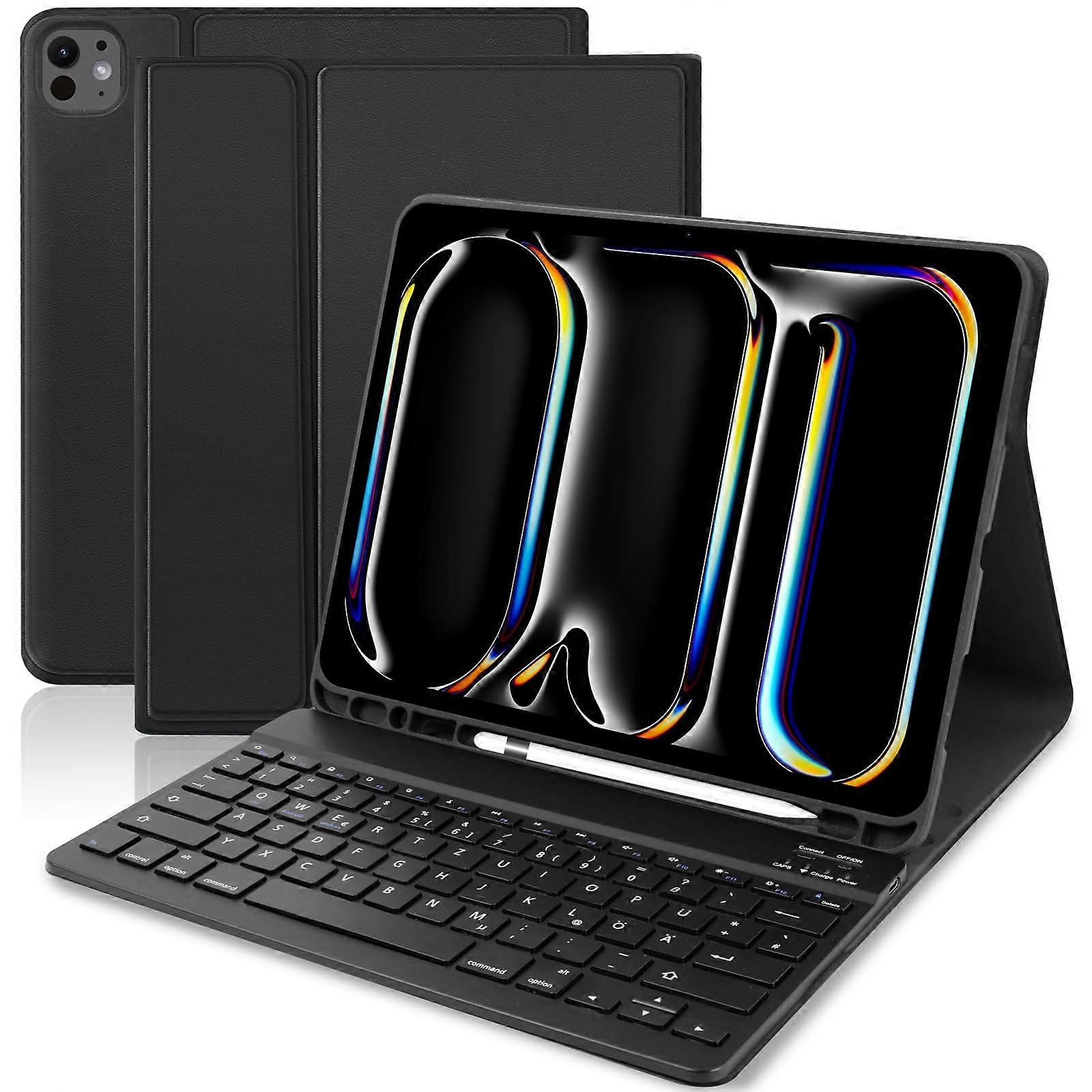Keyboard Case for iPad Pro 13 Inch 2024 (M4) with Removable QWERTZ German Wireless Keyboard and Pencil Holder, Black