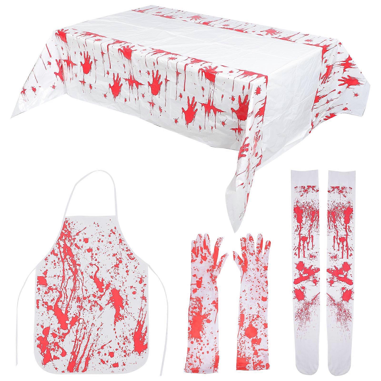 Scary Halloween Theme Apron With Bloody Gloves And Tablecloth Ideal For Halloween Parties And Costume Events In Assorted Color 1 Set