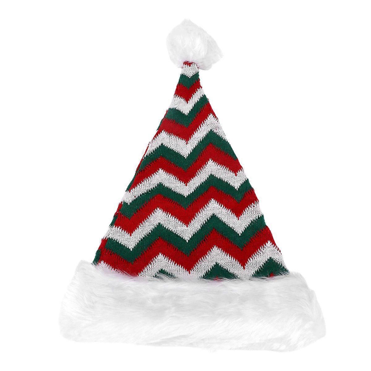 Christmas Festive Accessory Knitted Plush Santa Hat for Adults in Red Color with Conical Shape 1Pack