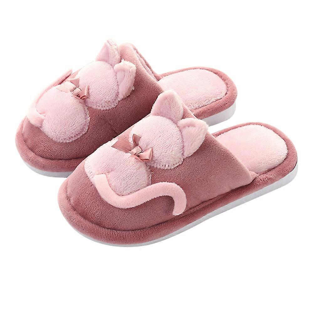 Warm Cotton Slippers for Kids with Cartoon Design Red Color and Antislip Soles Size 21CM