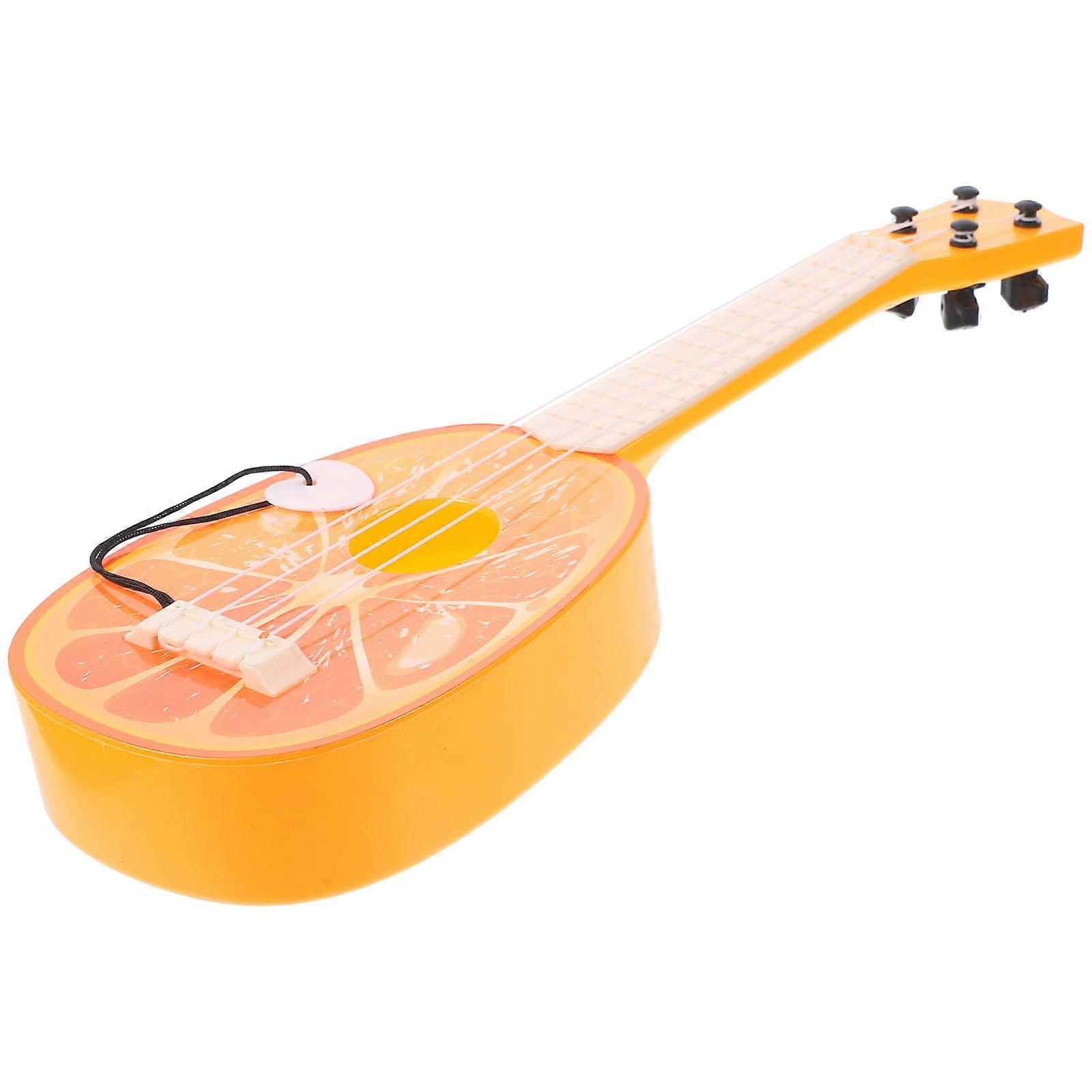 Simulation Guitar Toy Miniature Ukulele Plaything For Beginning Musicians Orange Colored With Design 1Pcs