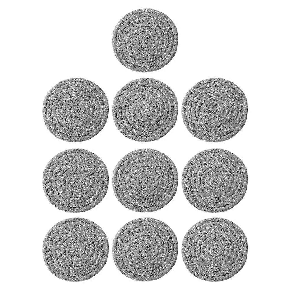 Table Coasters 10Pcs Round Cotton Woven Mats For Home Use Light Grey Heat Insulation Accessory