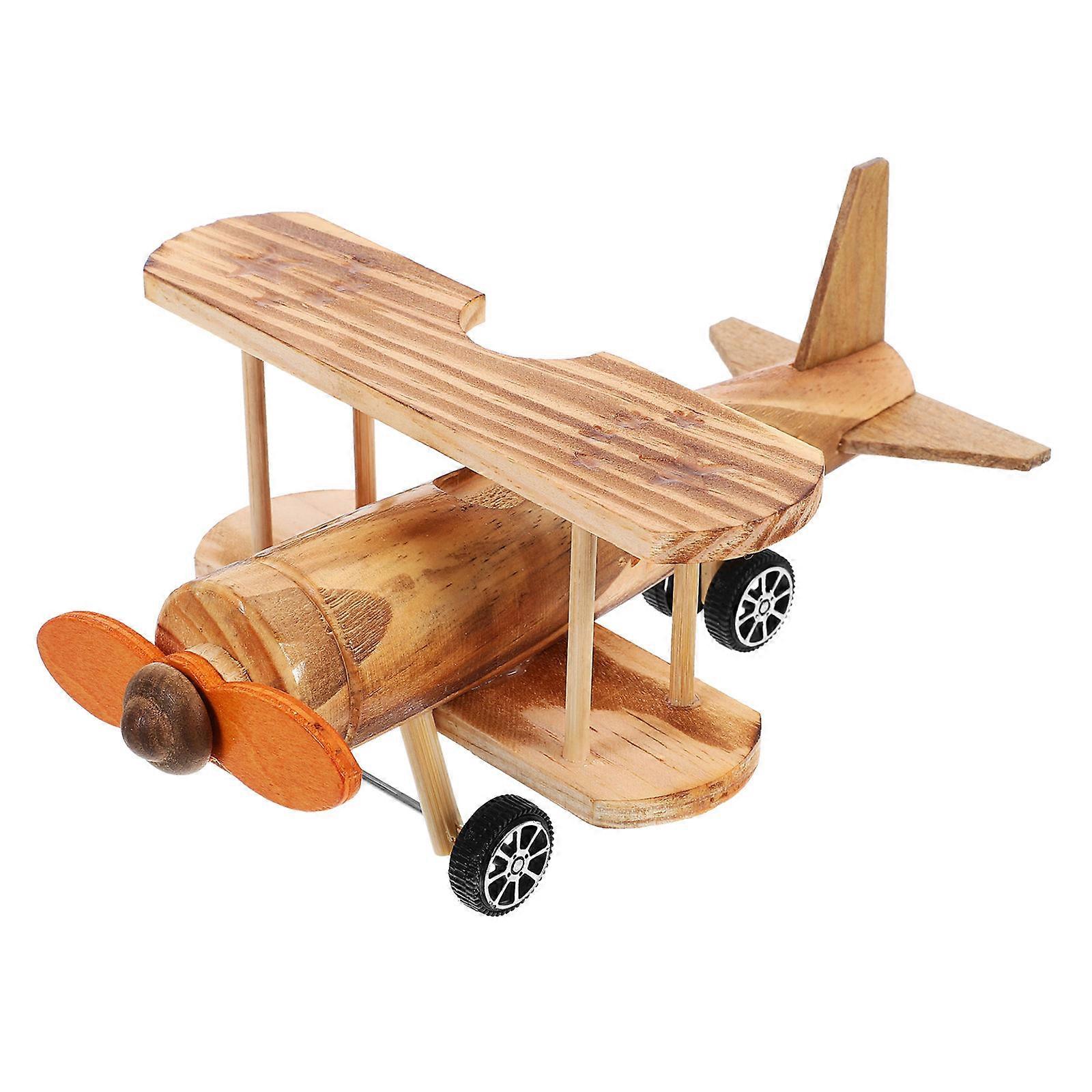Biplane Wooden Model Helicopter for Home Office Decoration – Safe, Smooth Surface Desktop Display Ideal for Aviation Enthusiasts and Room Accents