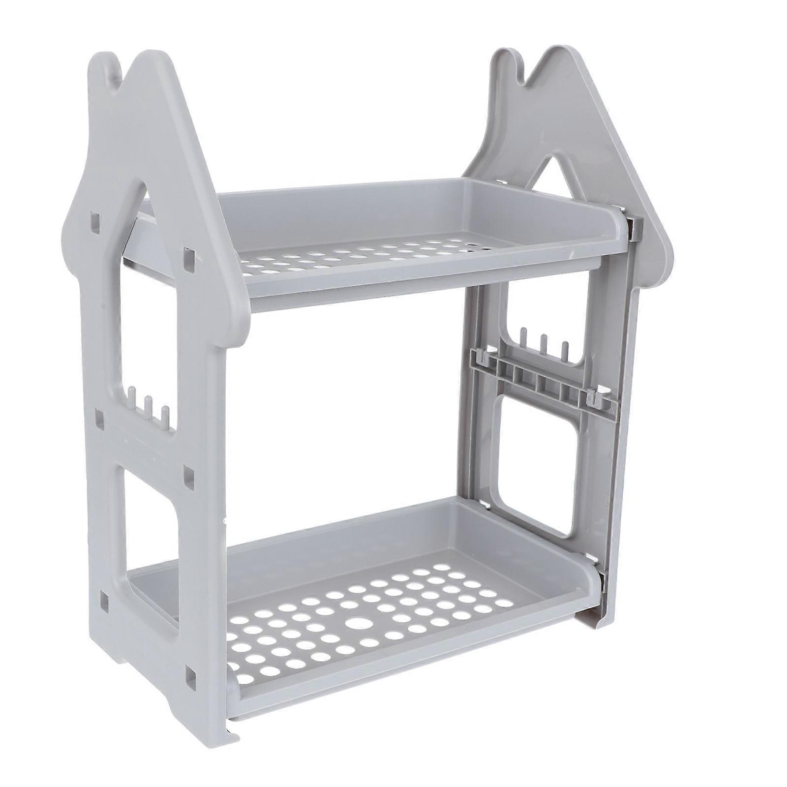 Creative Household Two Layer Storage Rack for Bathroom Kitchen Grey Plastic 7.8x4.7 Inches