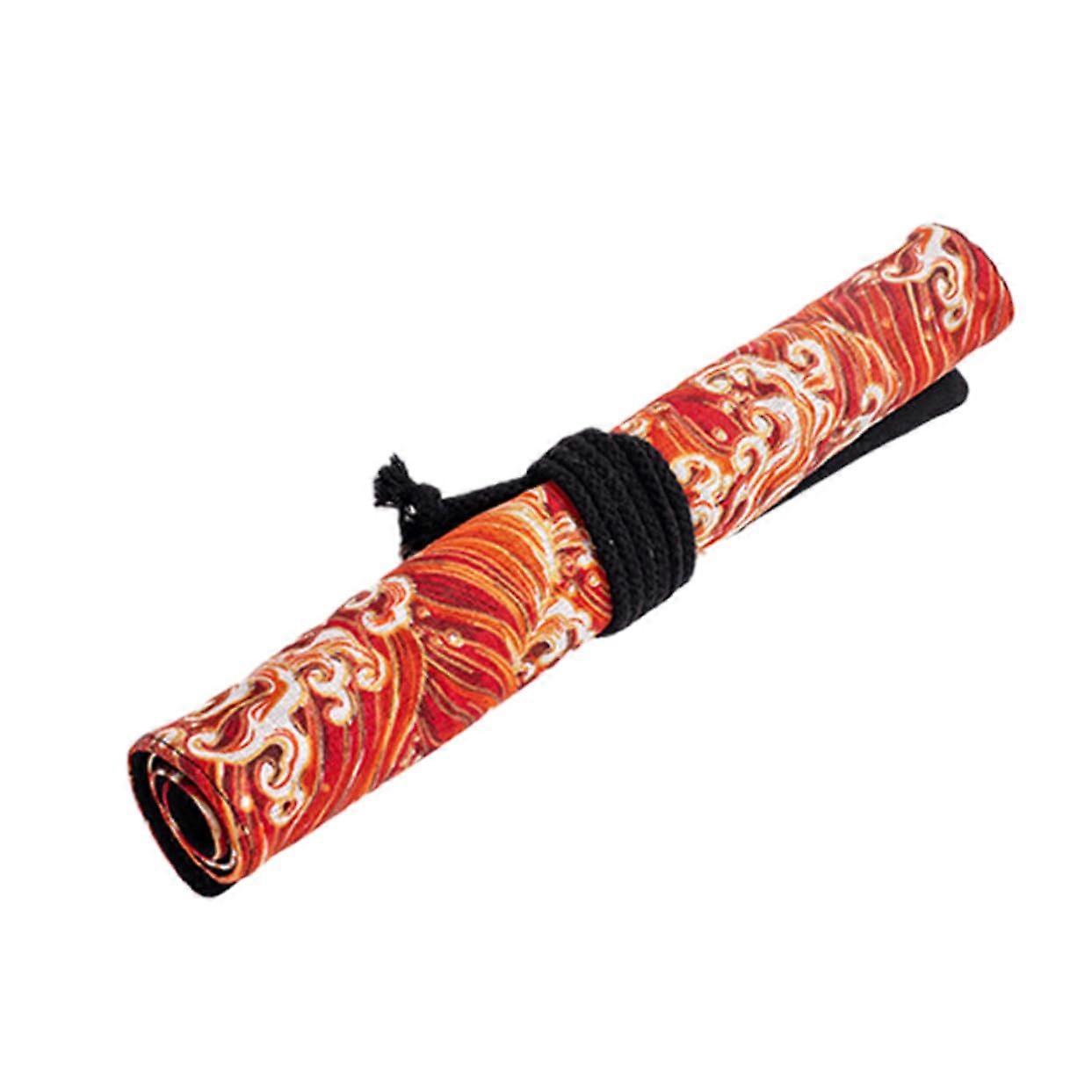 Ecofriendly canvas pencil case with 20 compartments, stylish artist supply pouch, secure storage for brushes, 40*35.5*2cm, red.