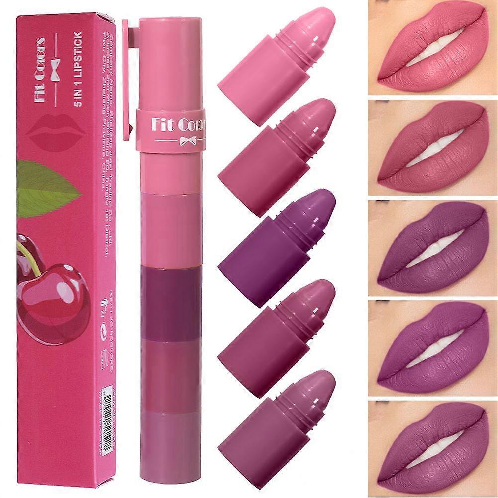 5 In 1 Matte Lipstick Set Long Lasting Non Smudge Multi Use For Lips Cheeks Eyes