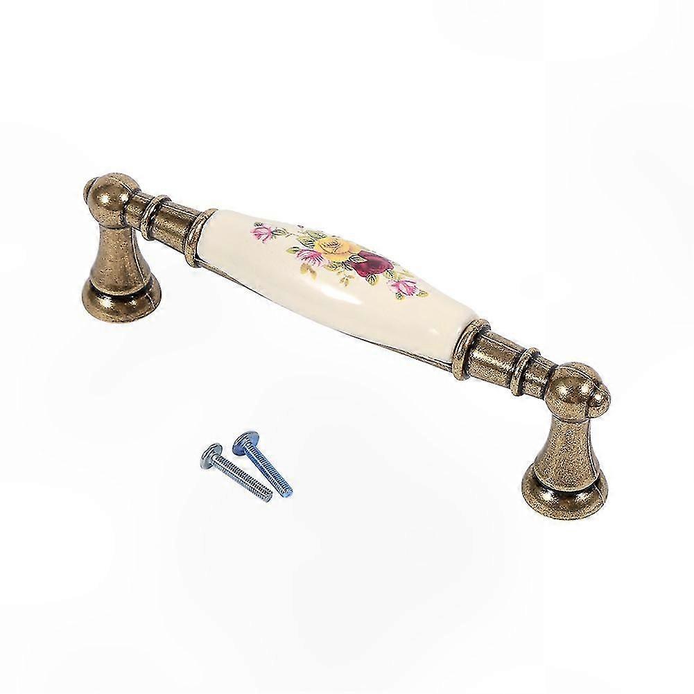 Ceramic Bronze Drawer Pulls Cabinet Knobs Rustic Flower Design DIY Handles for Furniture