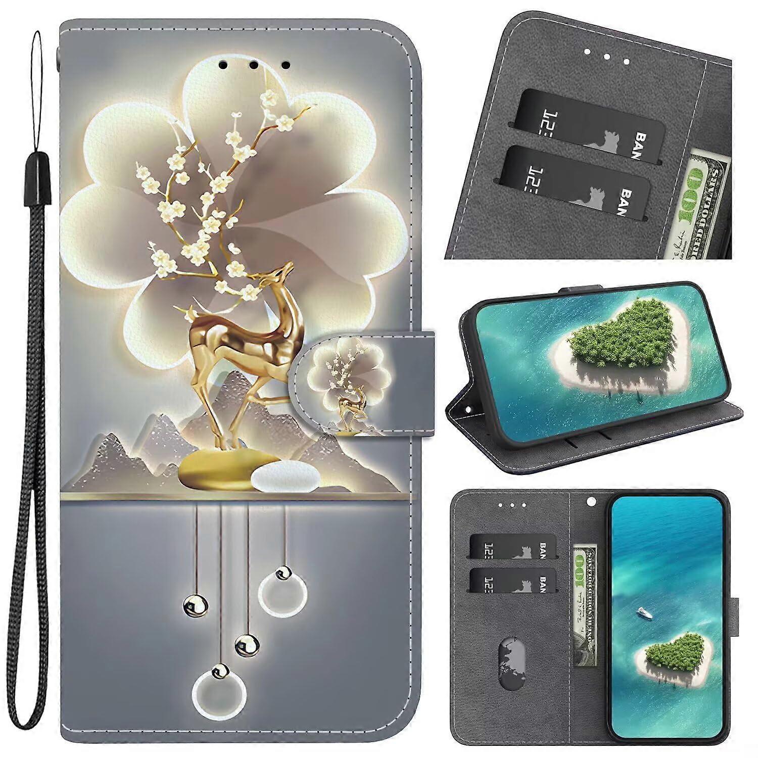 Wallet Case for Oppo A38 4G/A18, Premium PU Leather Flip Cover with Magnetic Closure, Card Holder Slots, Wrist Strap