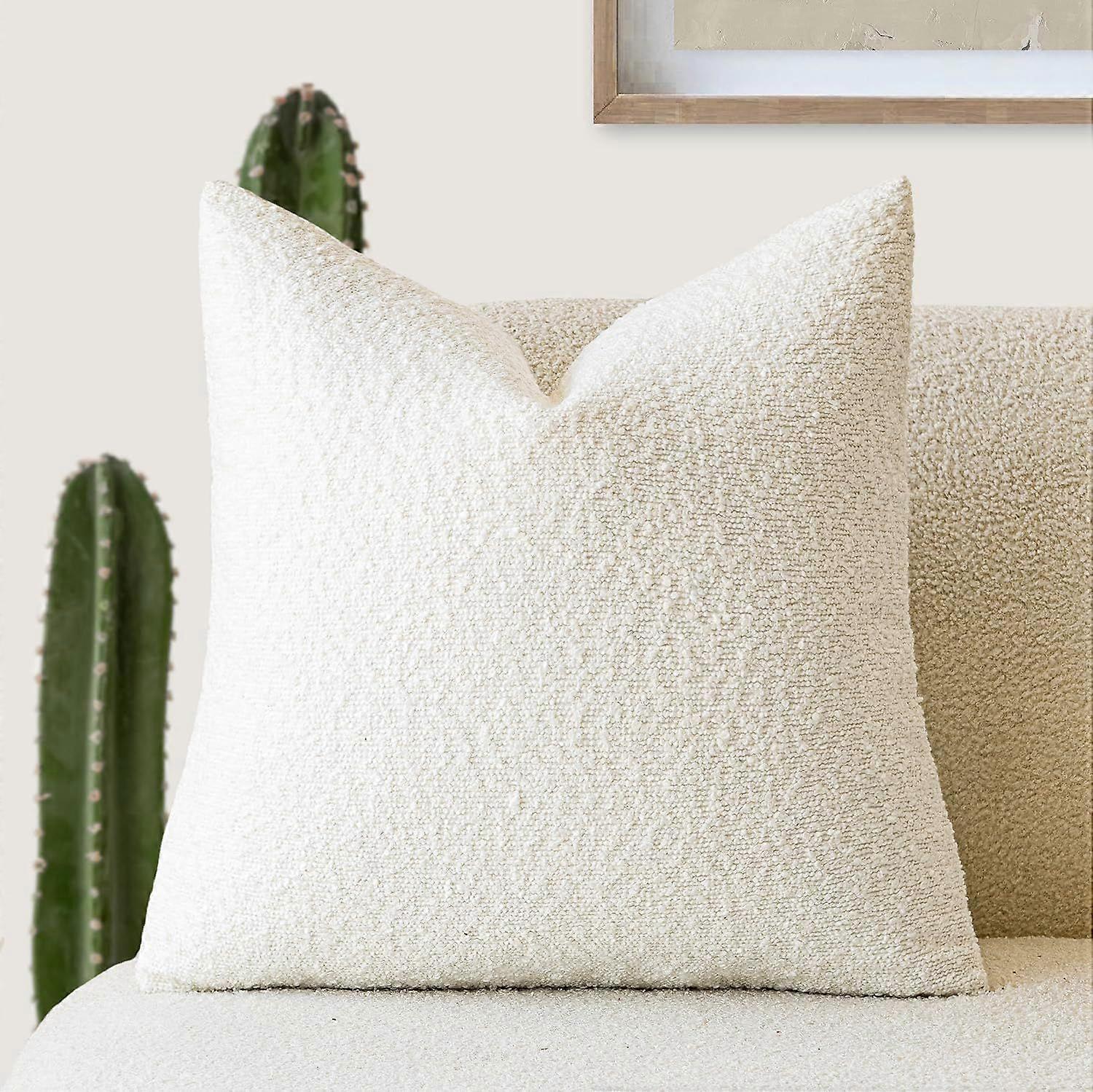 Textured Boucle Throw Pillow Covers Accent Solid Pillow Cases Cozy Soft