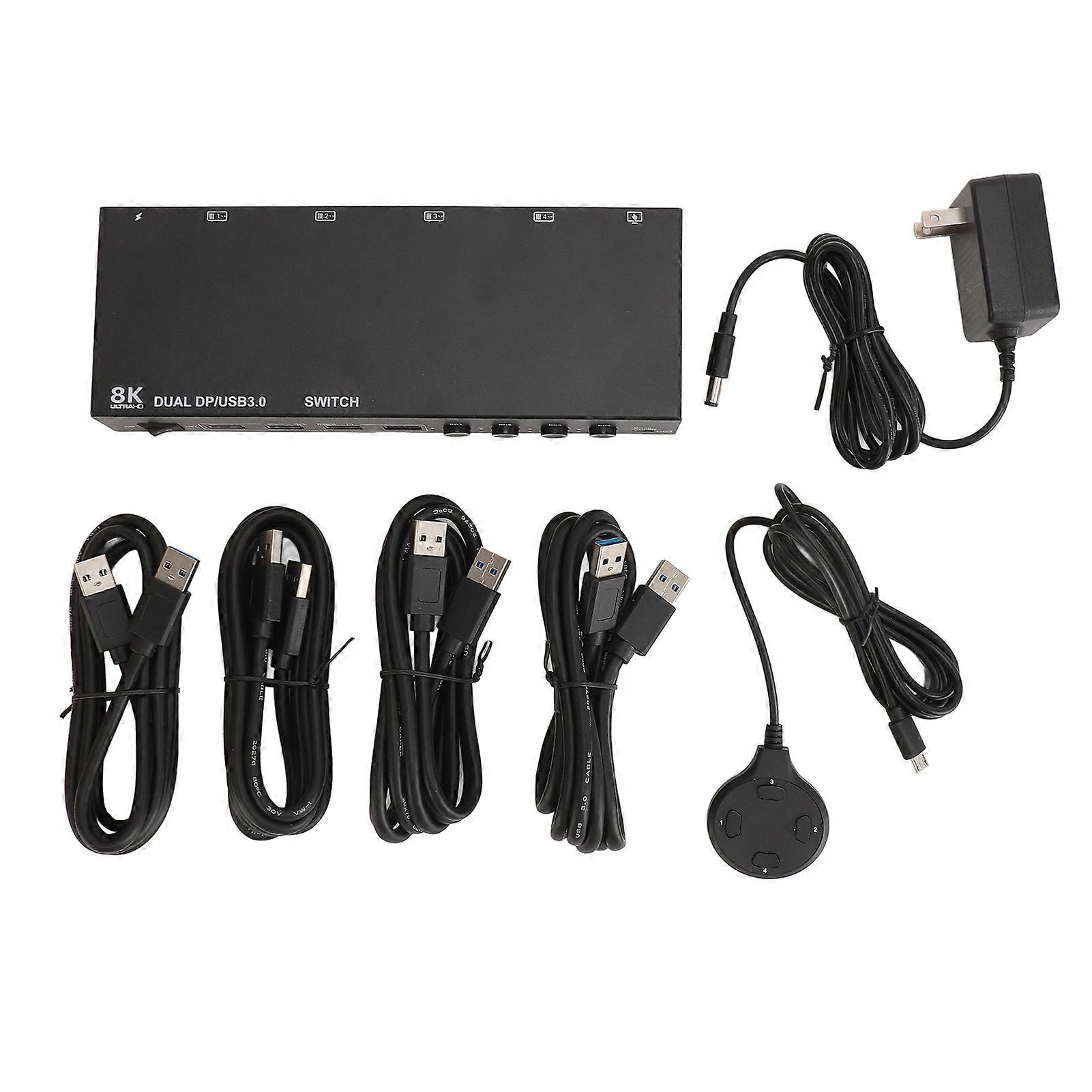 Dual DP KVM Switch 8K30Hz 4K144Hz USB 3.0 4 in 2 Out EDID Emulator for 4 Computers