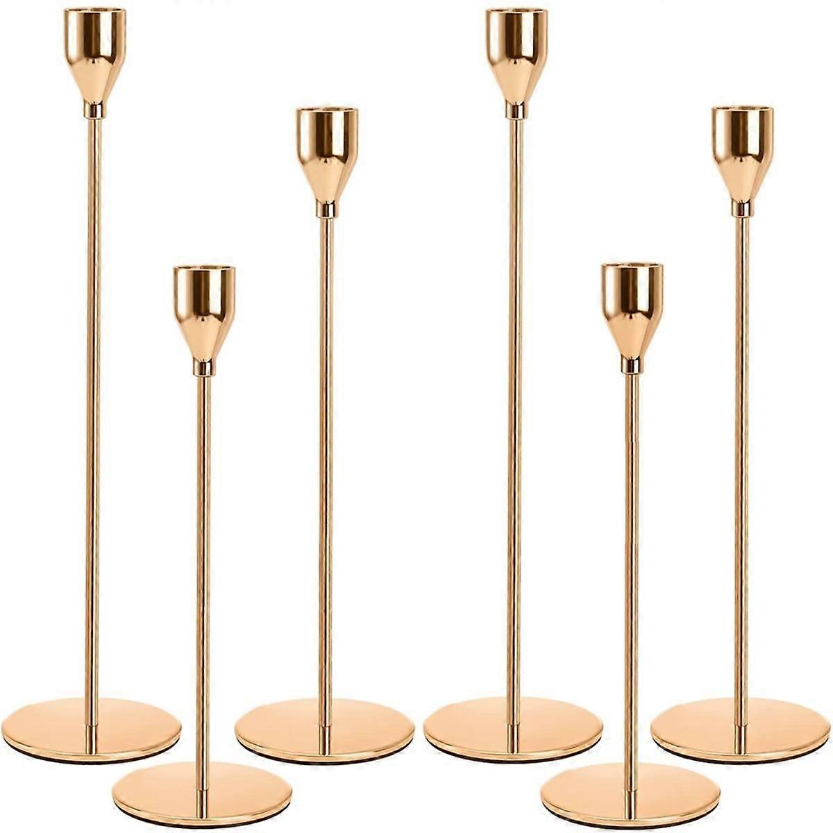 6Pcs Gold Candle Holder for Taper Candles, Candlestick Holders Metal Tall Candle Stand for Taper Ca