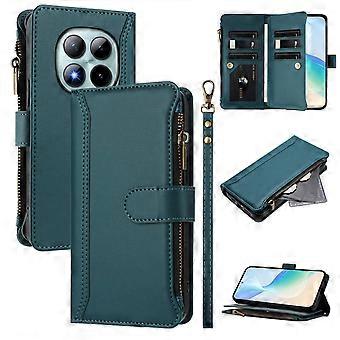 Para Xiaomi Redmi Note 15 Pro+ 5G Capa de Couro 9 Slots para Cartões Carteira com Zíper Suporte para Telefone com Wris