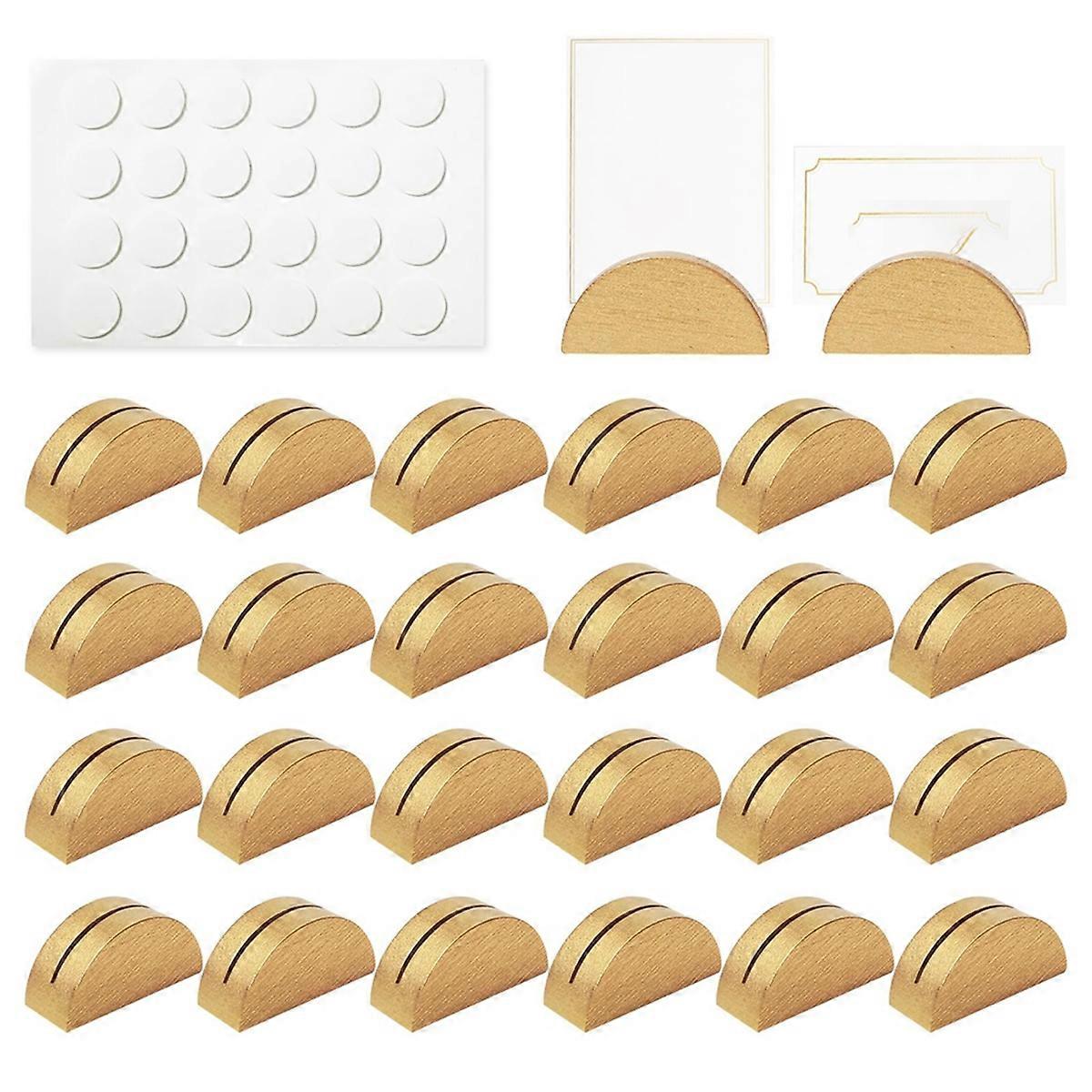 24 Pieces Gold Wooden Place Card Holders, Semicircular Table Number Stands for Wedding Party Restau