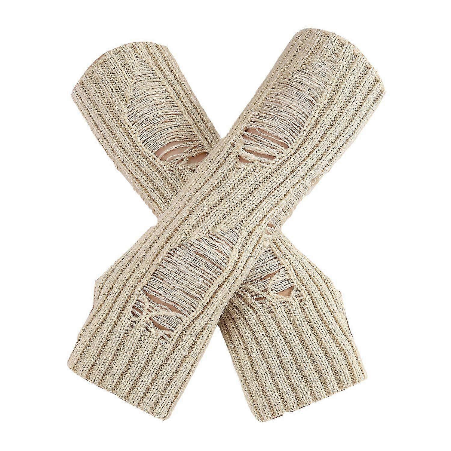 1 Pair Fall Winter Gloves Ripped Fingerless Knitted High Elasticity Non-slip Arm Warmers Pure Color