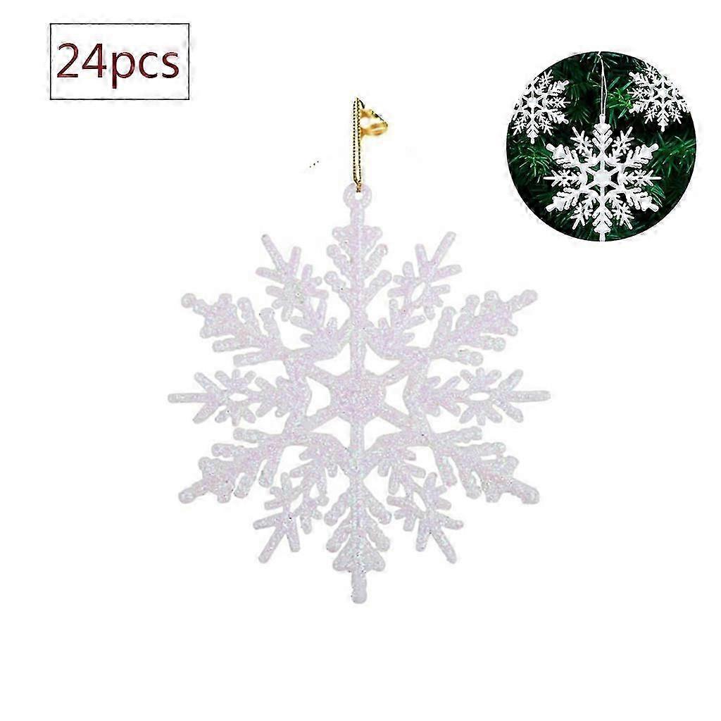 24 x White Glitter Snowflake Christmas Tree Decorations Christmas Tree Ornaments