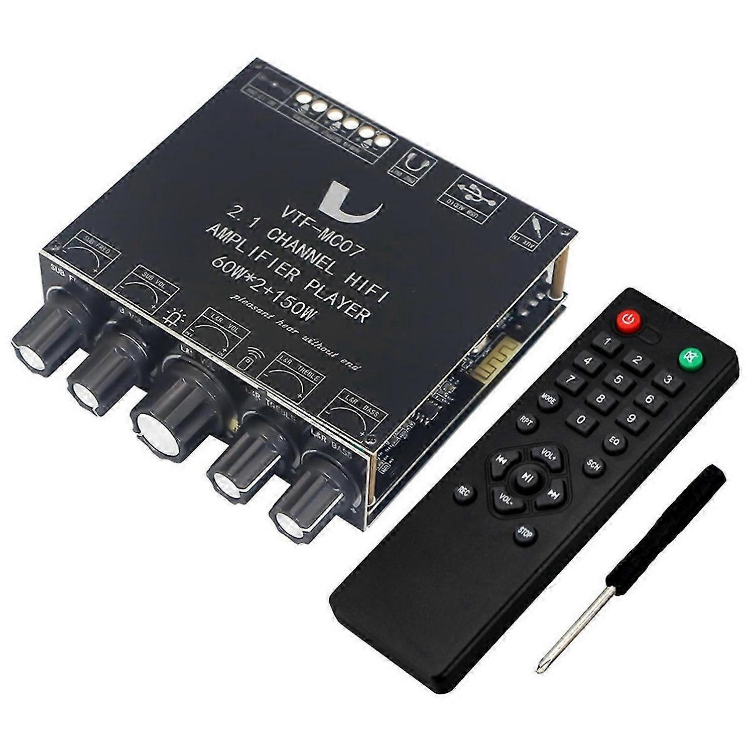 2x60W+150W Subwoofer Bluetooth 5.3 Power Amplifier Board USB Sound Card 2.1 Channel Audio Equalizer