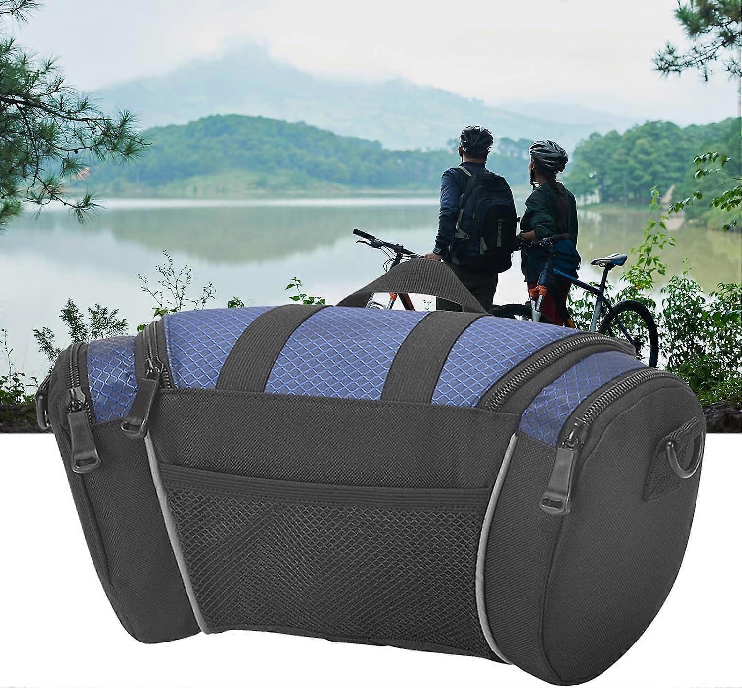 Bike Handlebar Bag Large Capacity Nylon Front Handlebar Storage Bag Reflective Strips Nighttime Cycling Purplish Blue