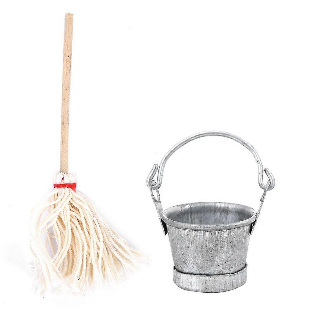 1:12 Miniature Doll House Miniature Mop Bucket Set Accessory Furniture Cleansing Toy