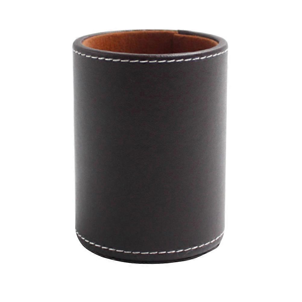 PU Pen Holder for Desk 2Pcs Round Shape Brown Black Storage Box
