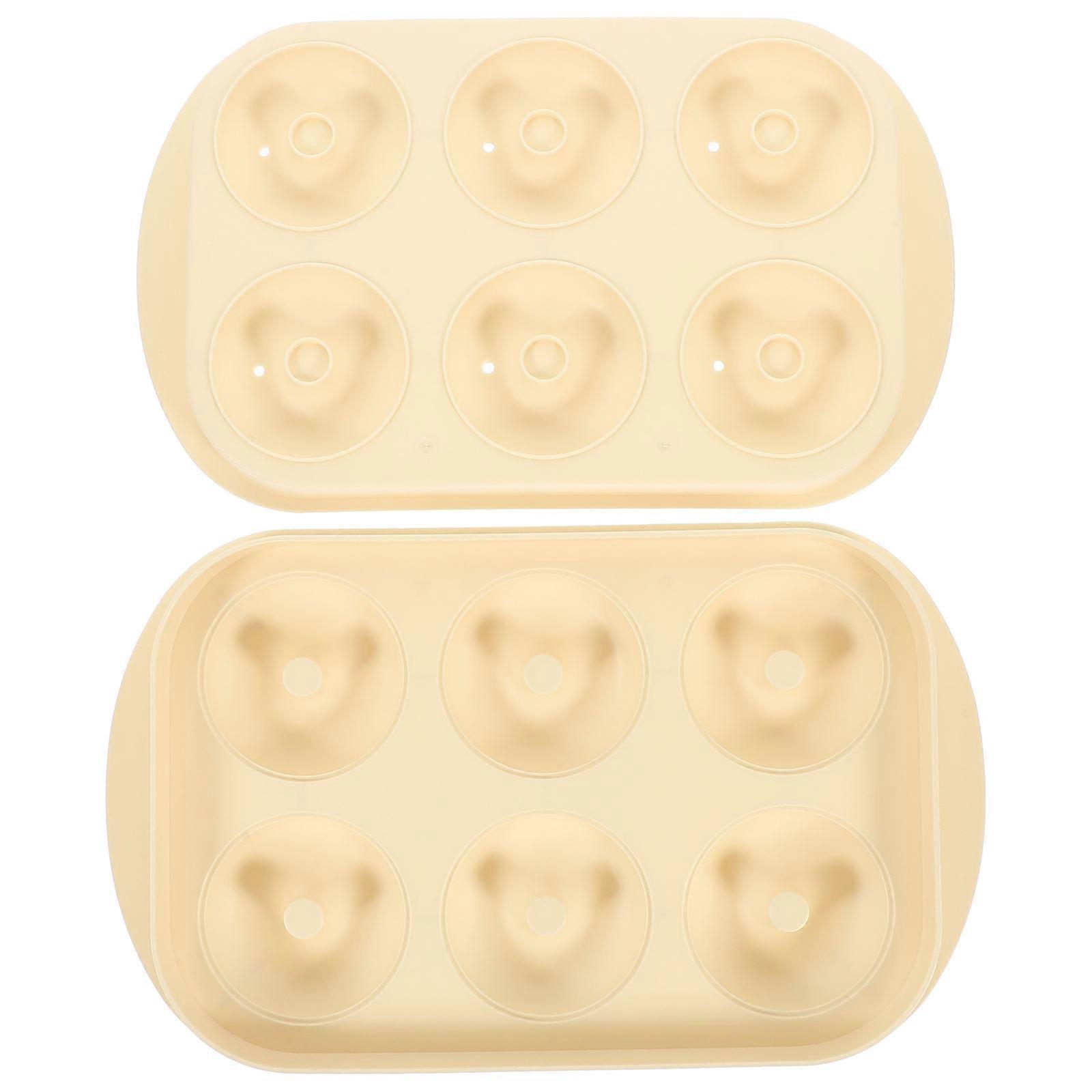 Doughnut Ice Cube Tray for DIY with Lid Beige Polyethylene Material