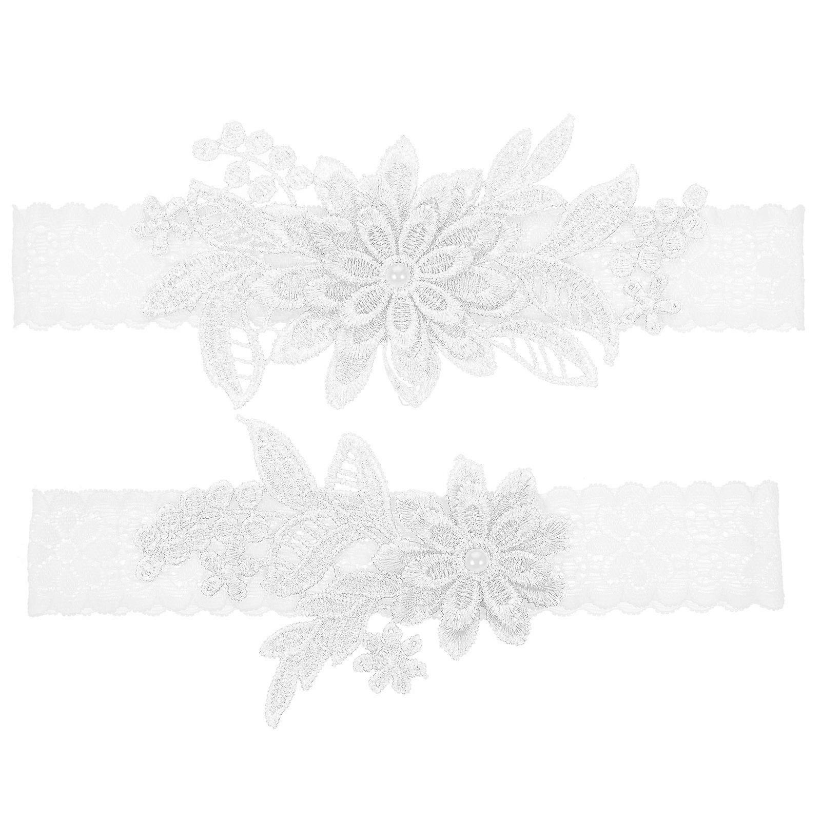 Elastic Garters for Bride White Lace Garter 2Sets Wedding Accessory