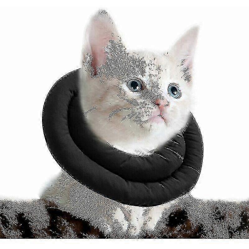 Adjustable Soft Cat Recovery Collar, Protective Pet Collar After Surgery (Small, Black)