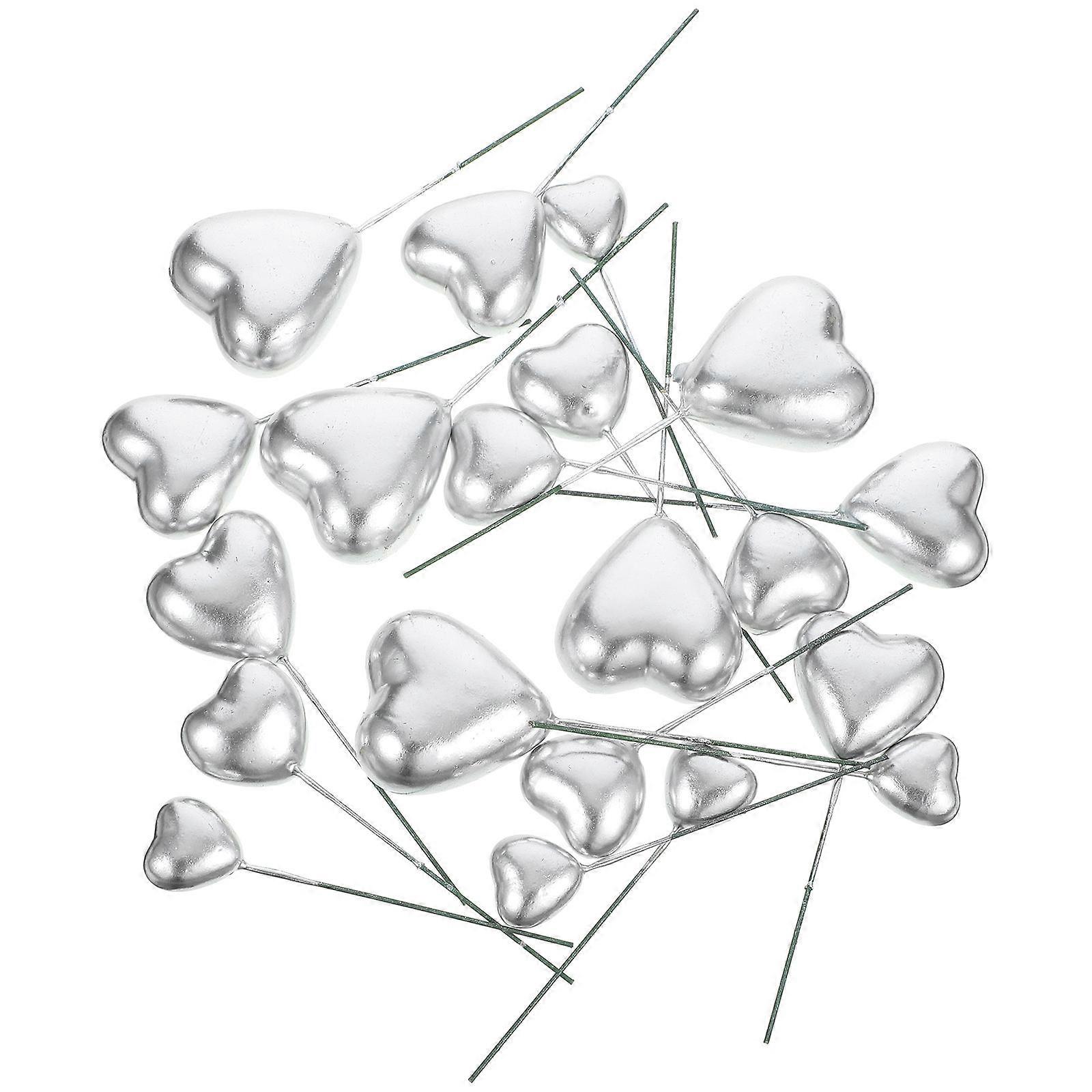 Heart Cake Insert Decoration Silver Iron Wire Foam 40Pcs Set