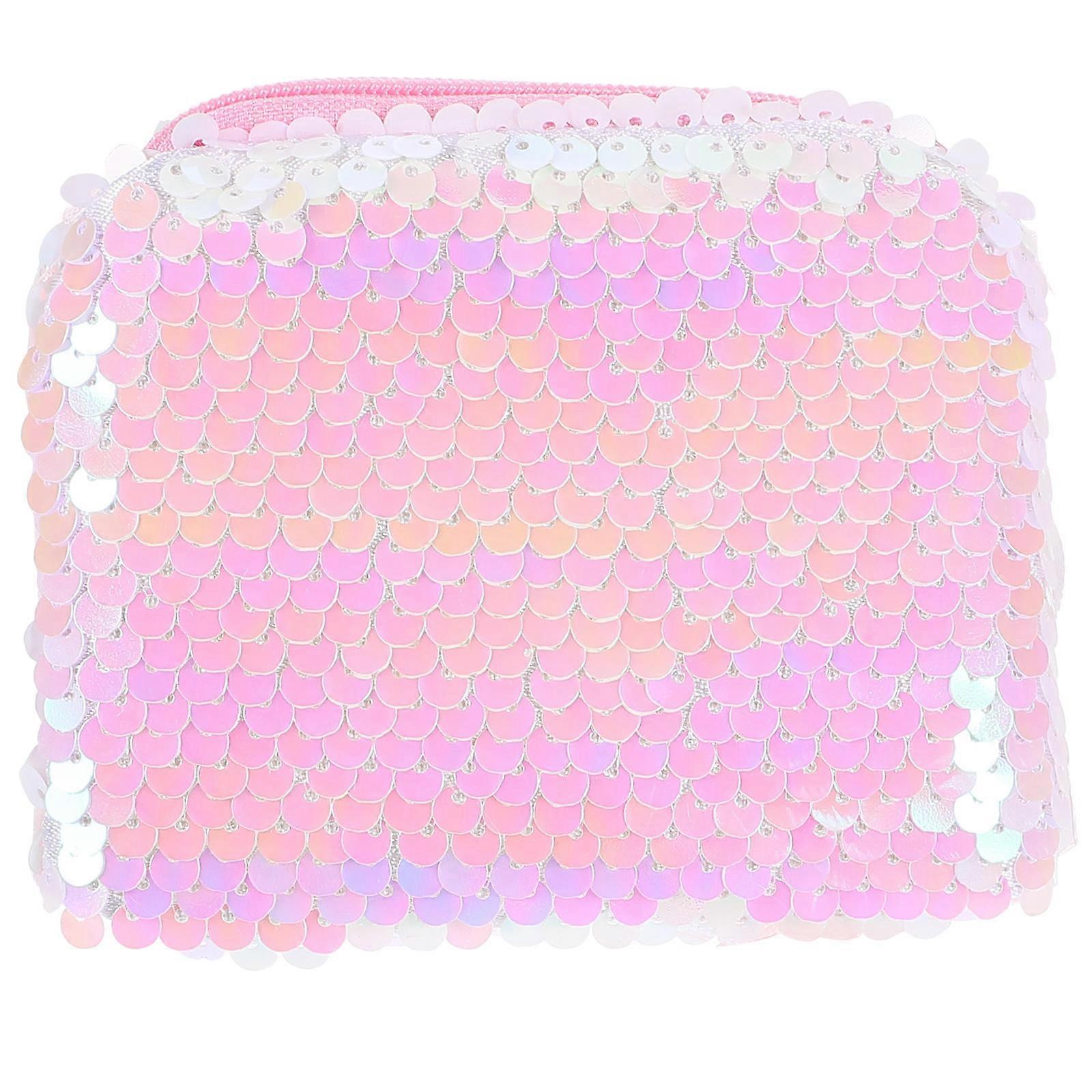 Pink Sequin Small Wallet Bag Single Shoulder Strap Purse for Storage 5Pcs