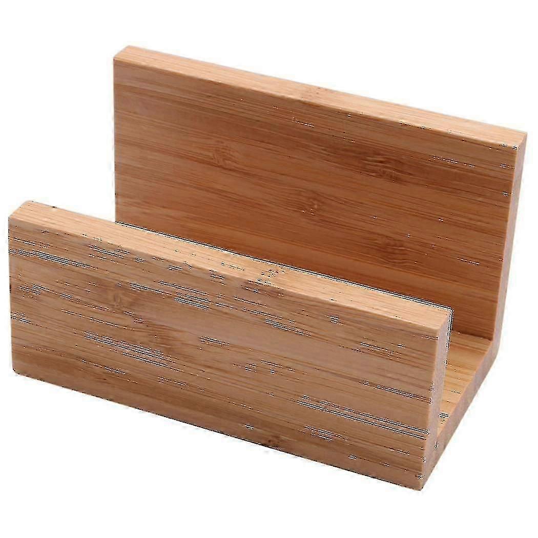 Bamboo Wood Desktop Business Card Holder For Desk Sturdy Business Card Display Stand For Office Sui
