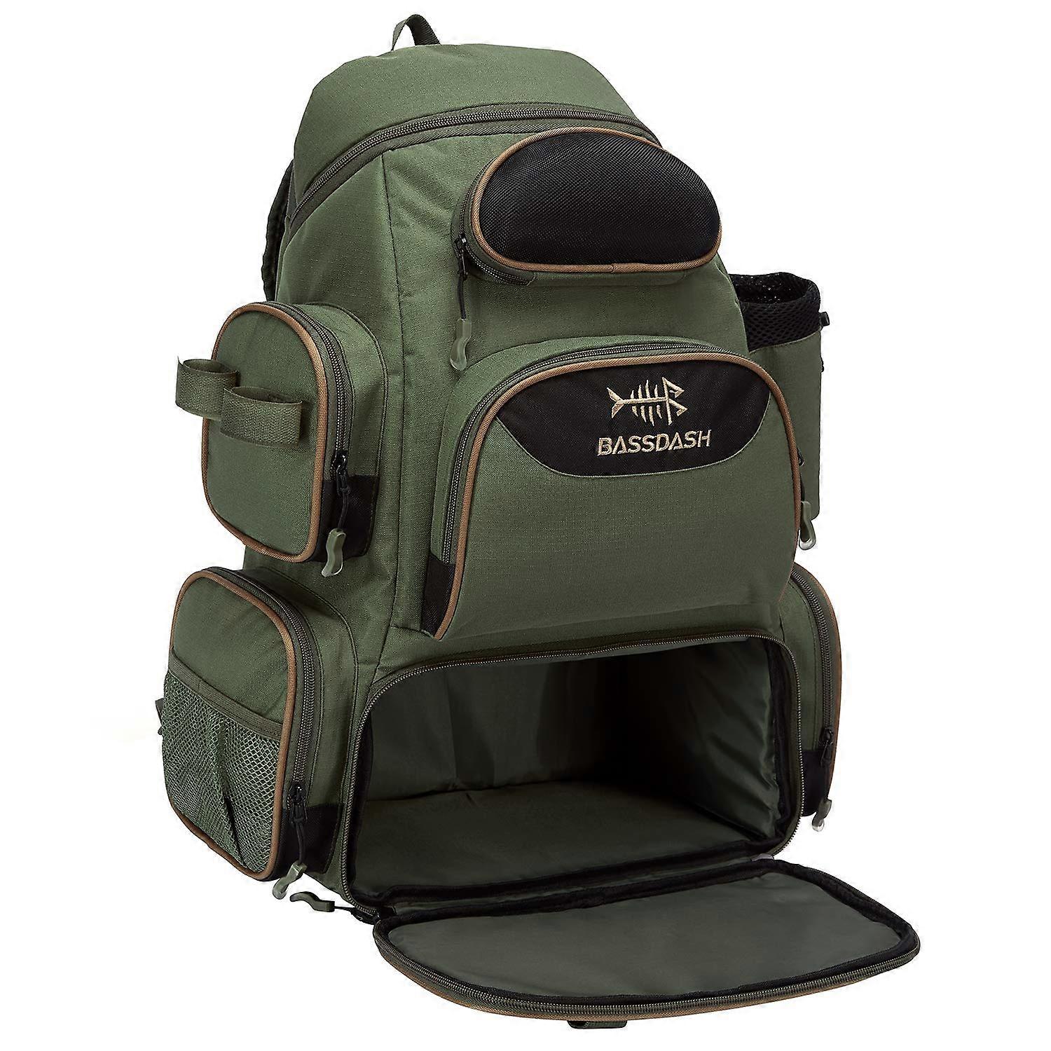 Fishing Tackle Backpack WaterResistant Lightweight Tactical Bag Rod Holder Rain Cover Green Model 3600 Without Trays