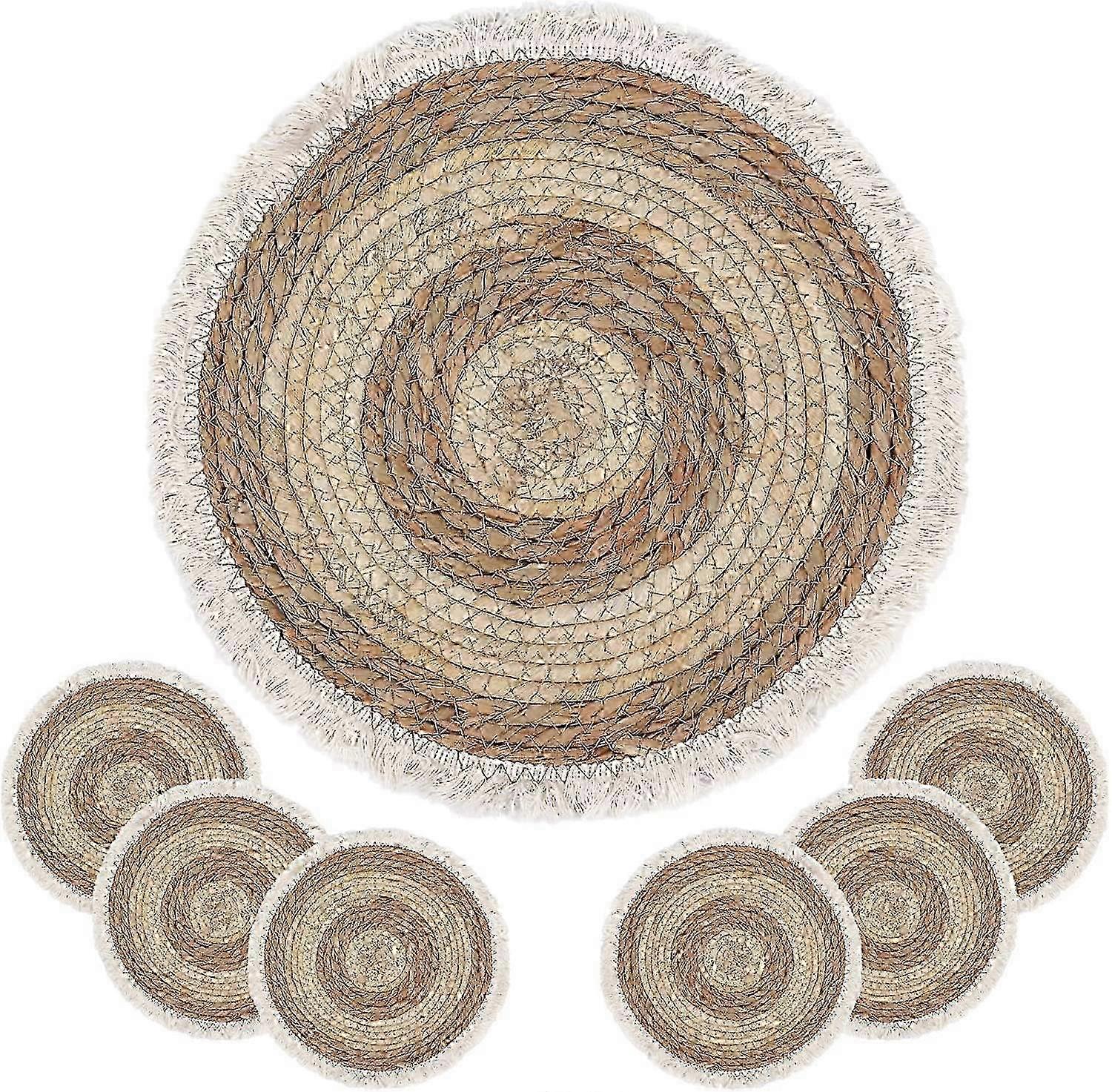 Natural Round 4/6/8 Of Set Straw Braided Placemat With Tassel Boho Handmade Rattan Weave Heat Resistant Mats For Kitchen Table Decor(15") 2025