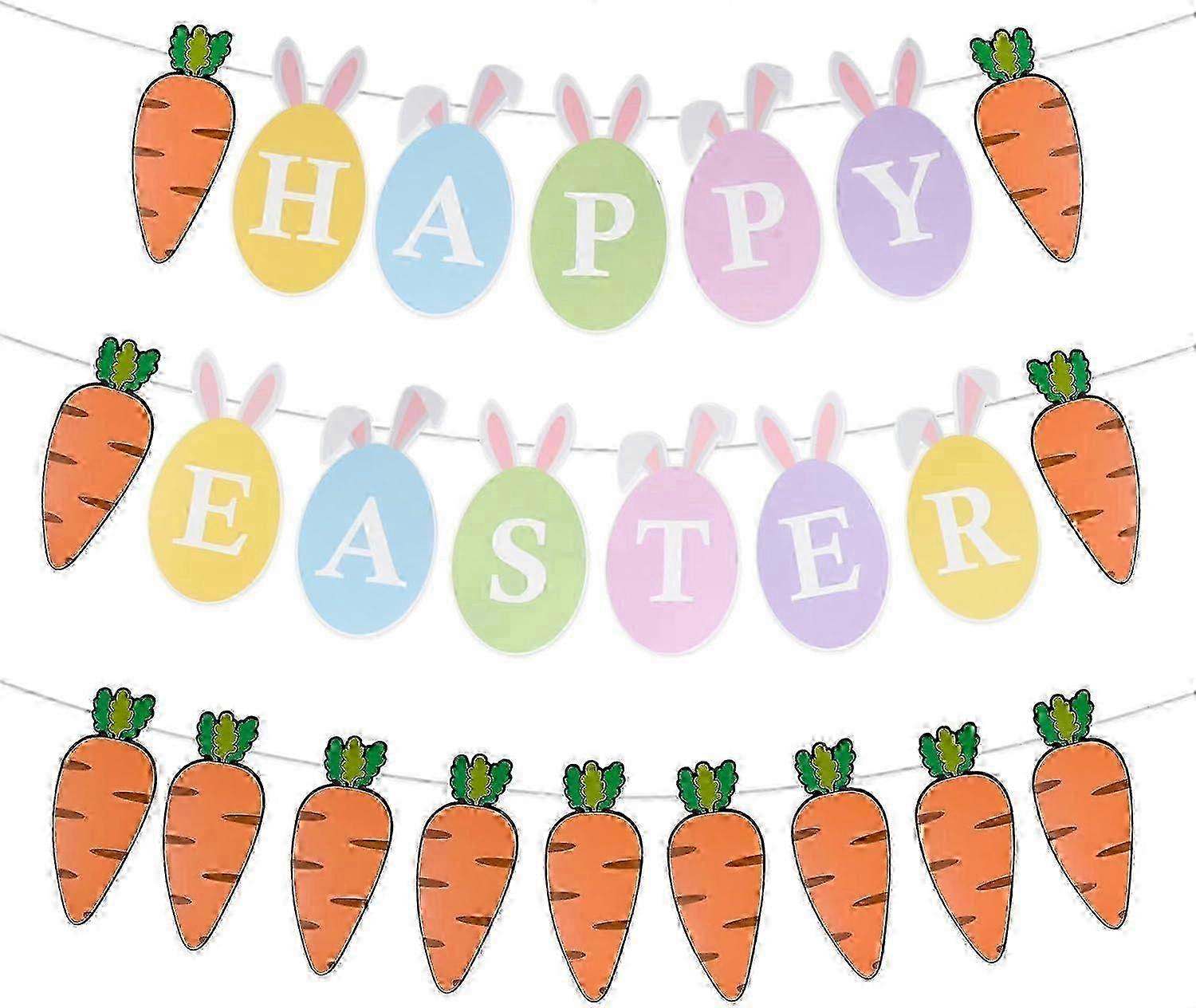 2025 Easter Bunting, Easter Decorations, 2 PCs Easter Banner, Paper Easter Hanging with"Happy Easter" Decorations
