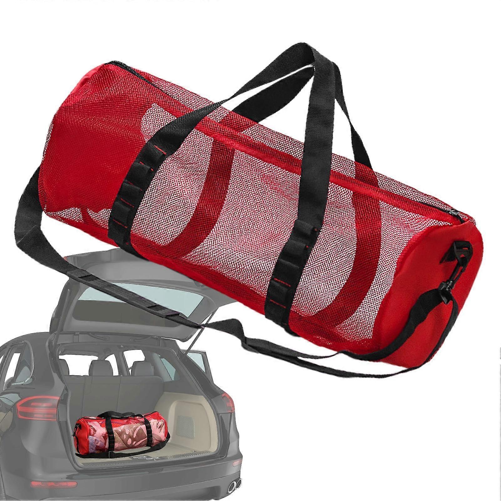 Mesh Dive Bag Mesh Design Cylindrical Scuba Duffle Adjustable Strap Inside Hook Red Gym Bag